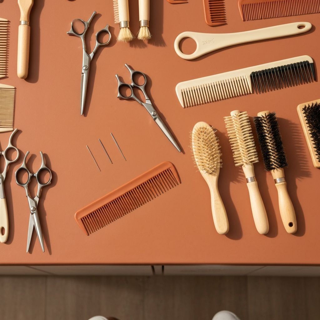 Salon styling tools – scissors, combs and brushes at Family Hair Studio Ashmore
